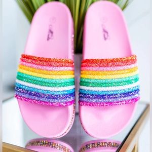 ⭐️EUC - Anina - Pink & Rainbow Sparkle Samdal Slides - Woman's Size 6